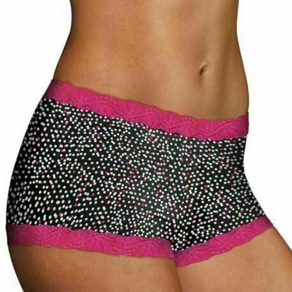 Maidenform NWT Strawberry Dot One Fab Fit Microfiber Lace Trim Boyshort 40760